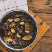 adobo in a pot on a table