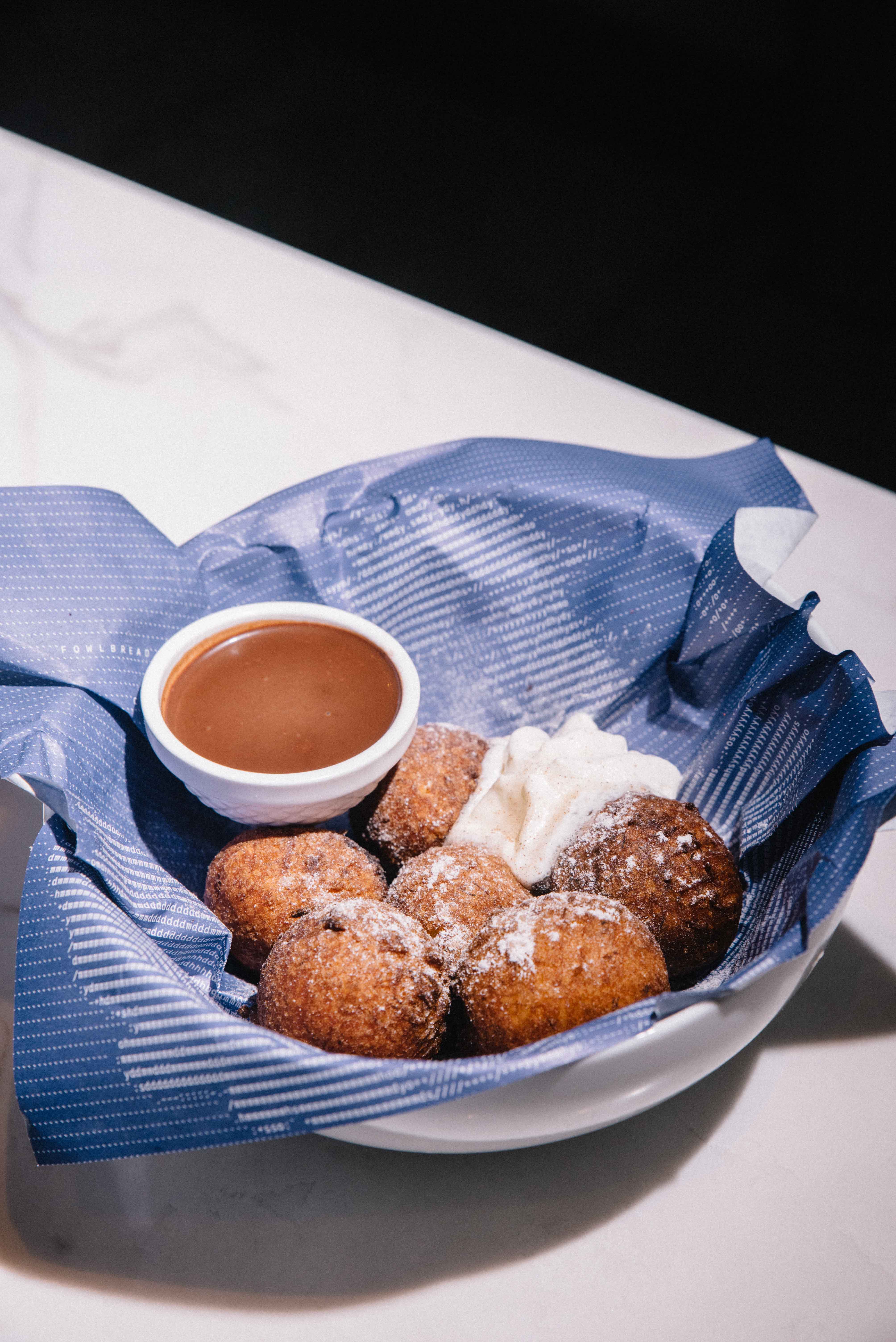 Fluffy banana donuts reminiscent of those small, midday munchies at the mall.