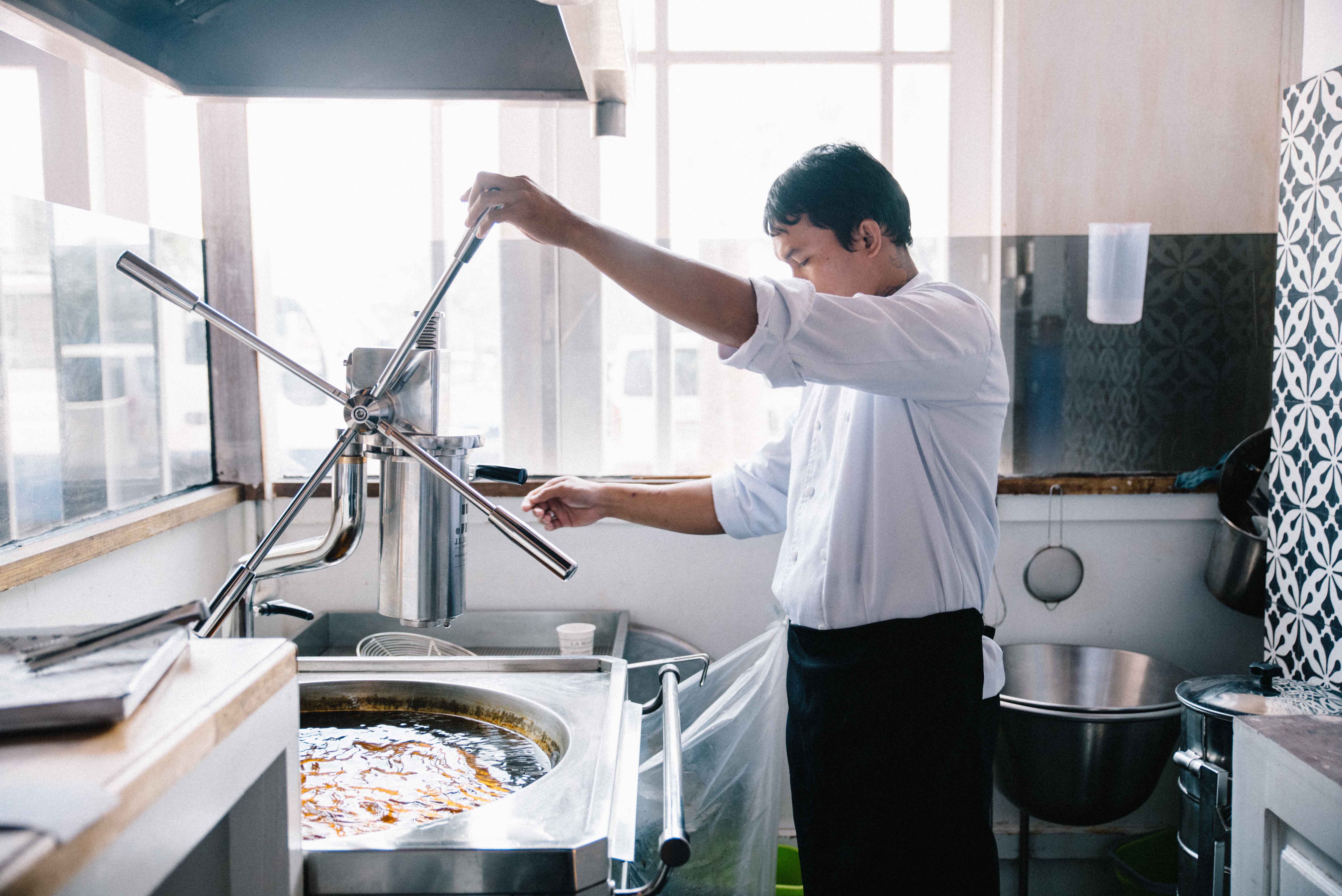 Churros freshly made in La Maripili's kitchen.