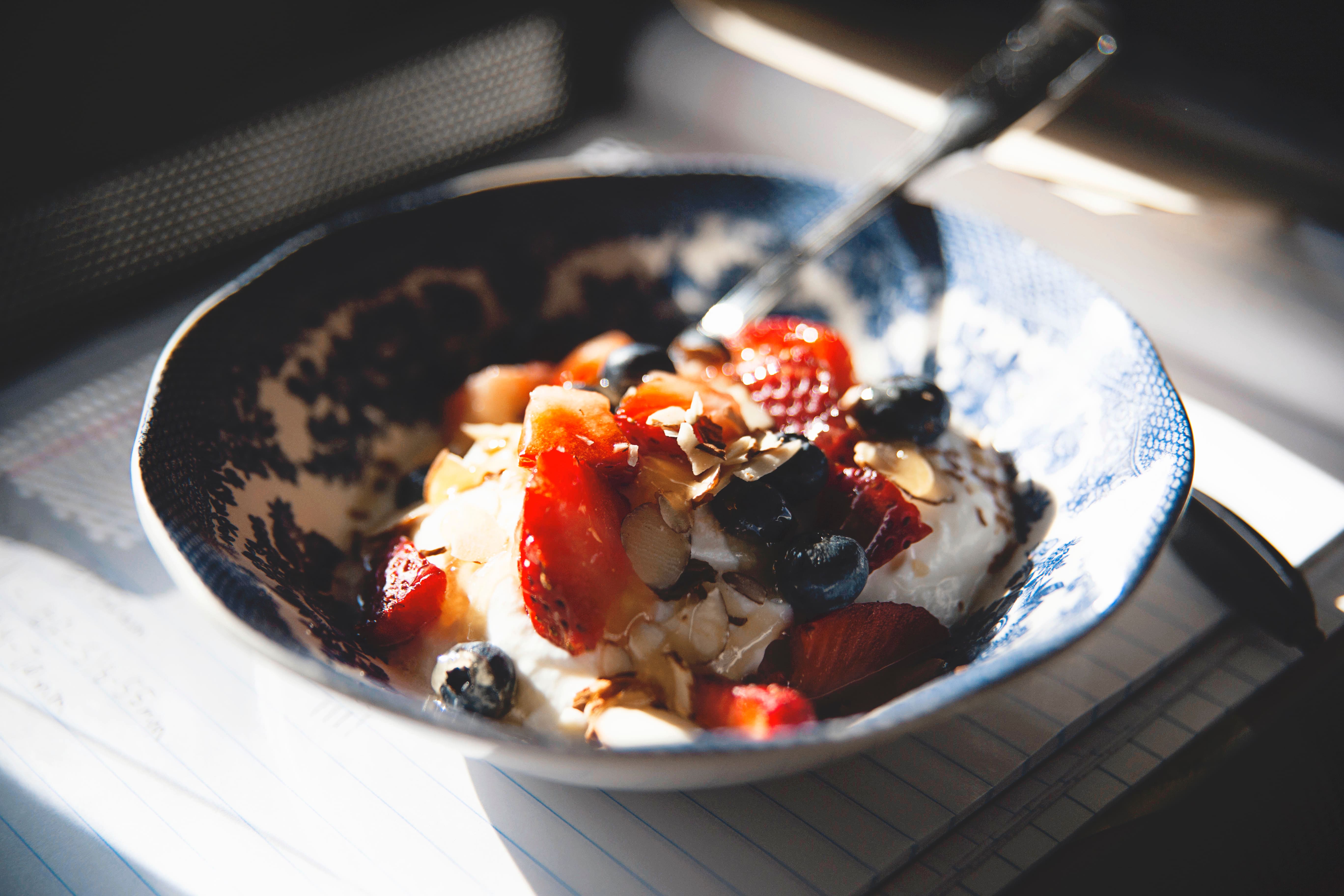 Have a bowl of yogurt with fresh berries for breakfast.
