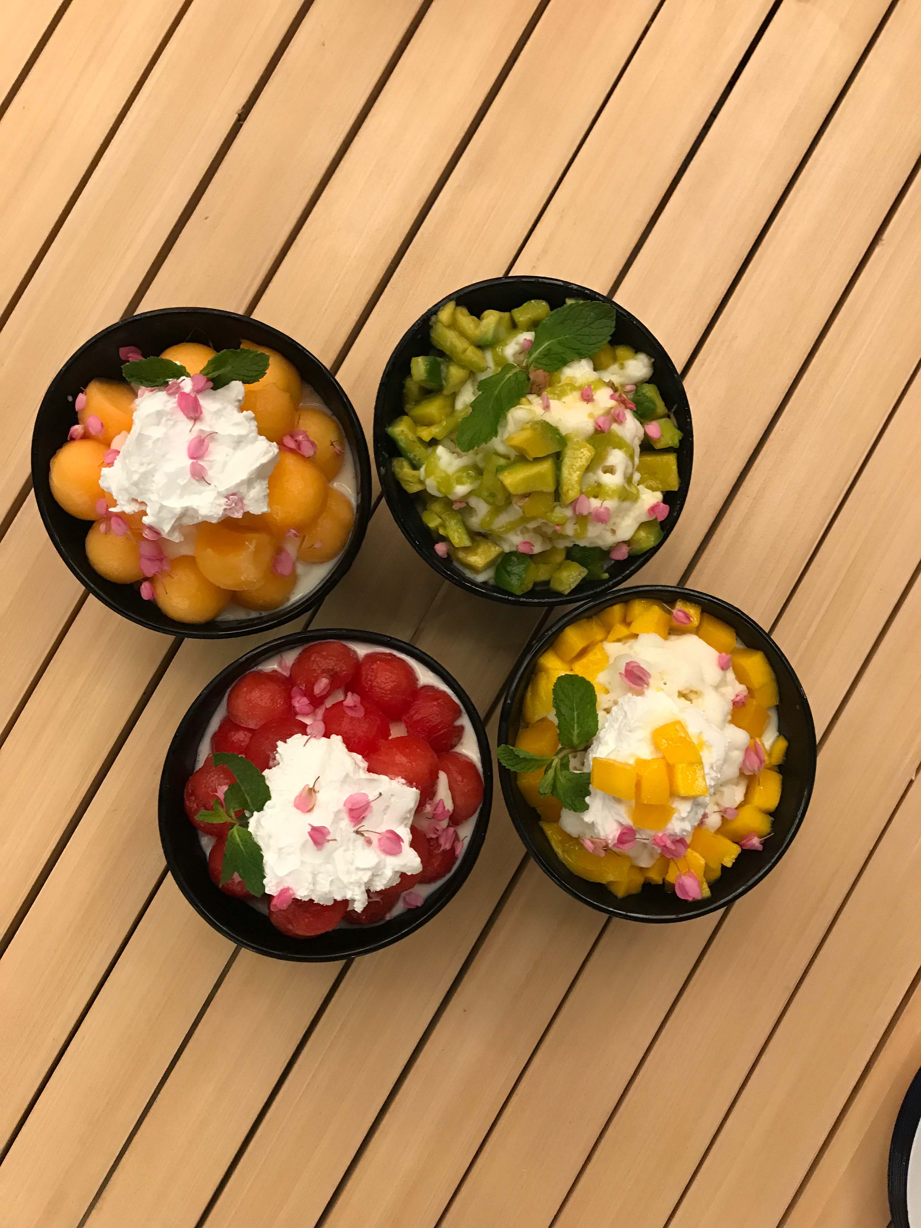 Melon, avocado, watermelon, and mango bingsu