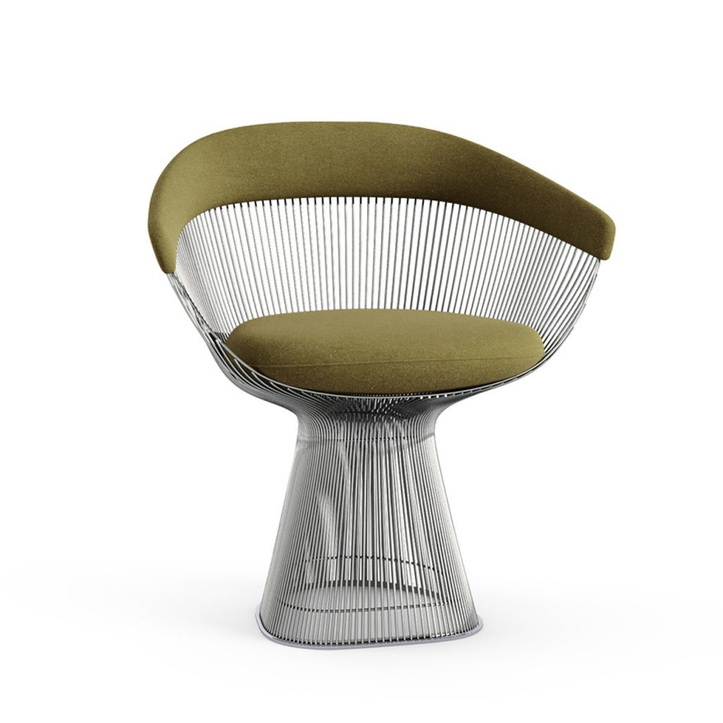 Platner arm chair in velvet moss by Knoll