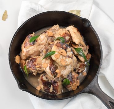 white adobo in a skillet
