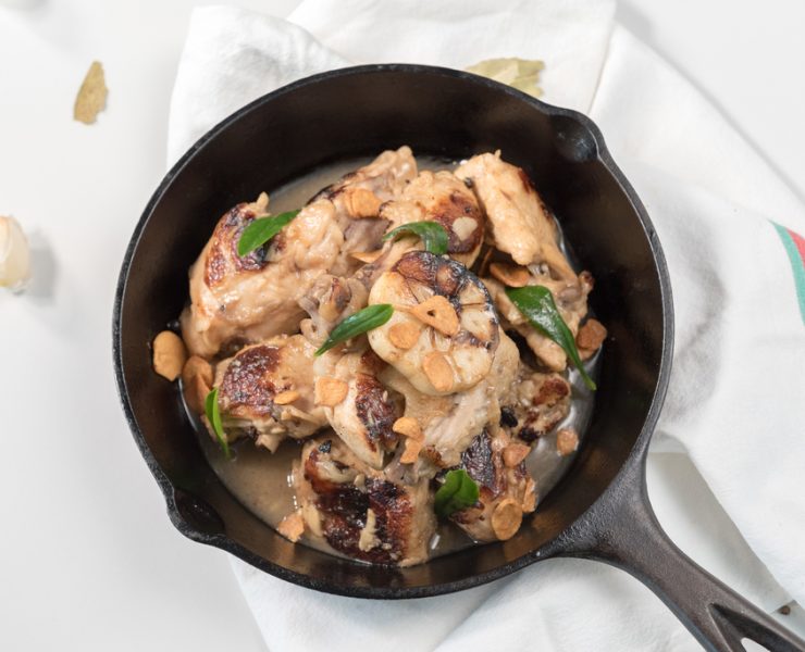 white adobo in a skillet
