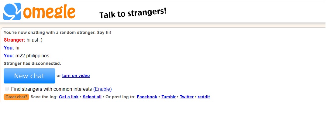 On lonely nights, I chat with strangers on Omegle. alt. 