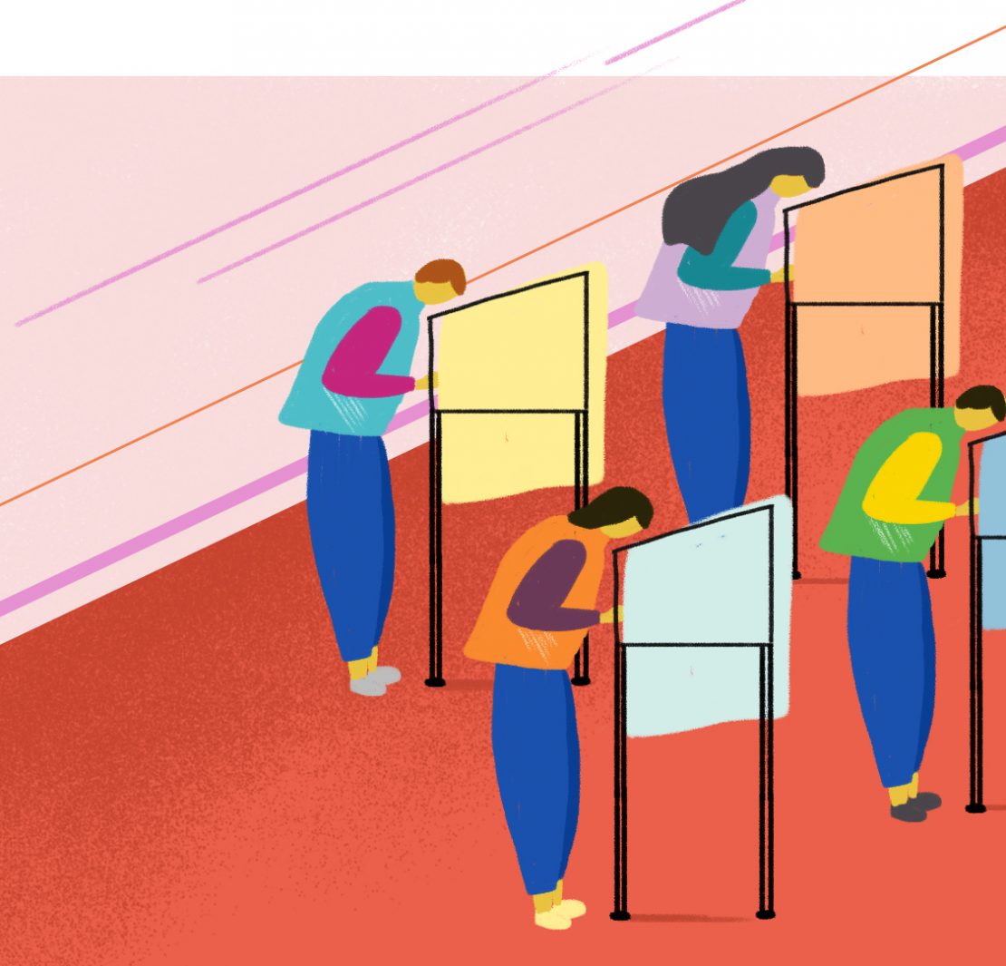 illustration of voters in a polling precinct