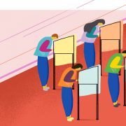 illustration of voters in a polling precinct
