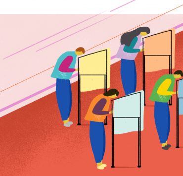 illustration of voters in a polling precinct
