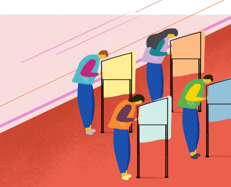 illustration of voters in a polling precinct