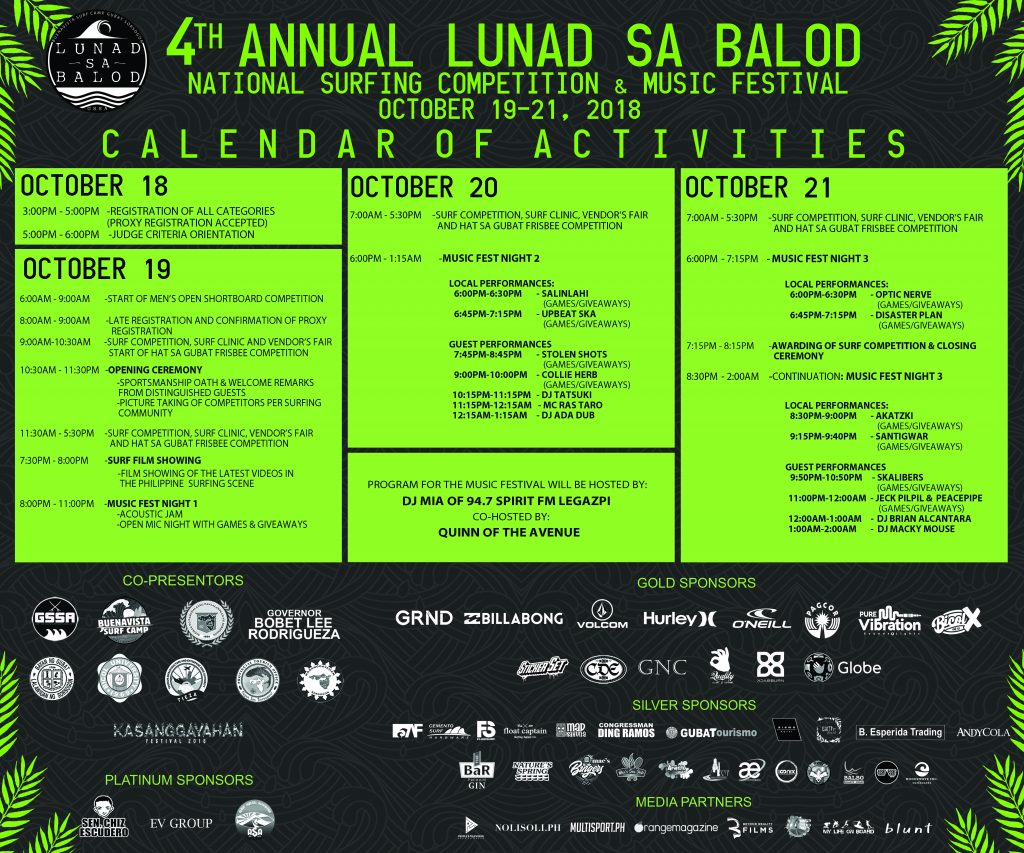 nolisoli lunad sa balod gubat sorsogon surfing competition and music festival CALENDAR OF ACTIVITIES