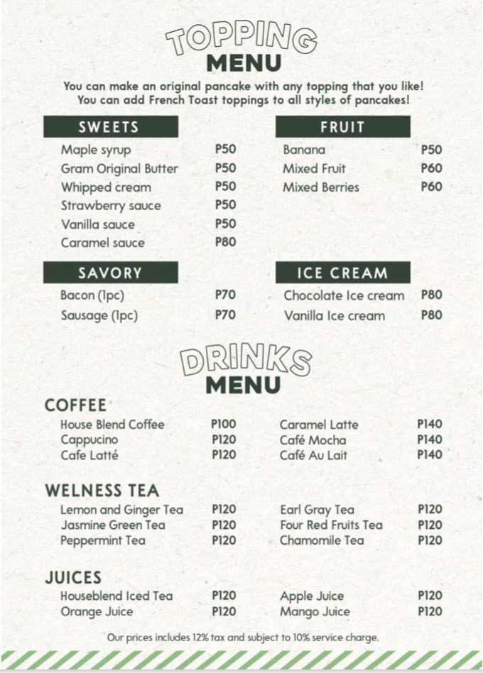 GRAM PANCAKES CAFE PHILIPPINES MENU