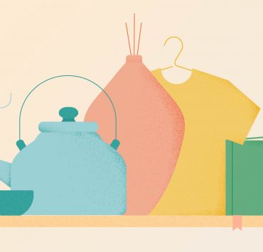 kettle books tshirt vase teacup market shopping