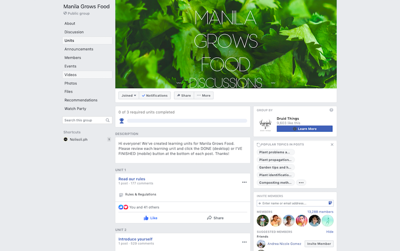 Manila grows food facebook group page