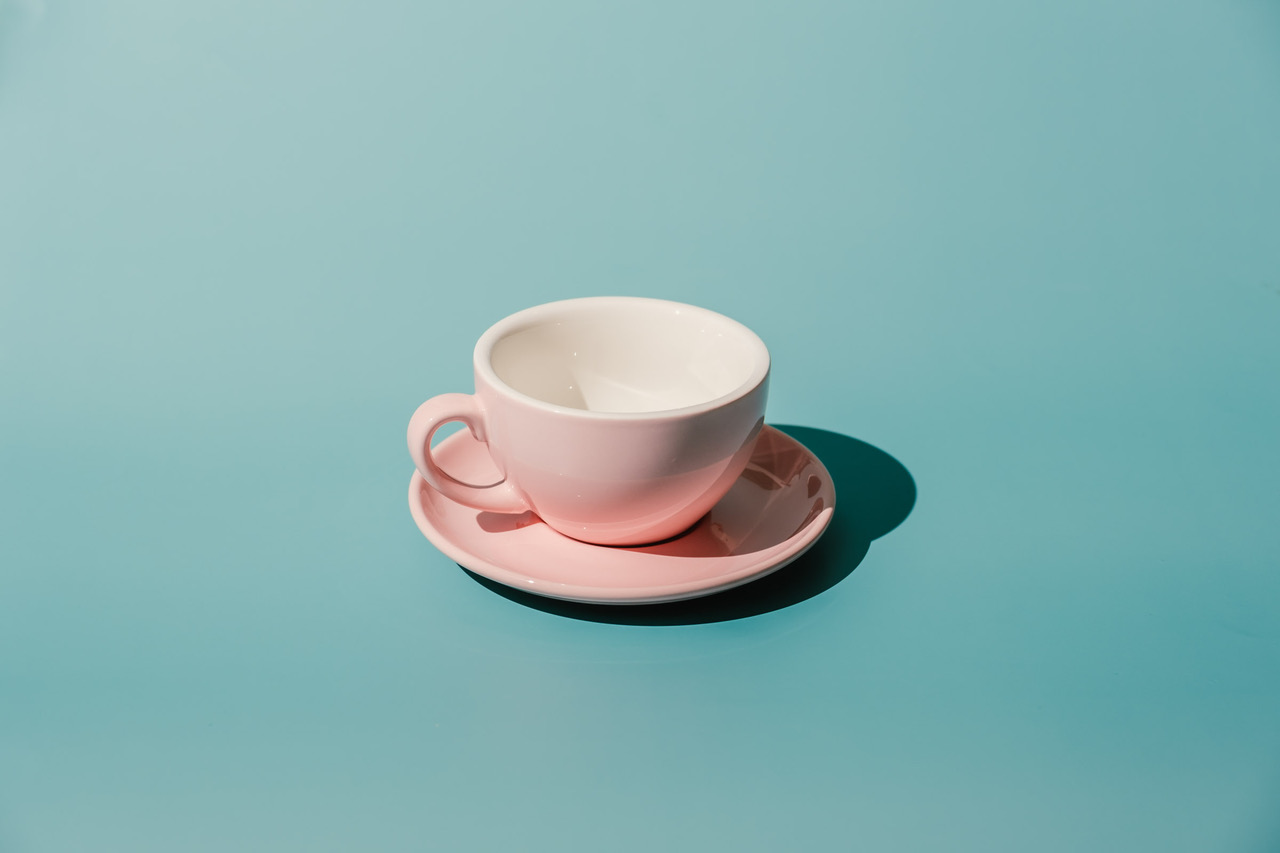 orion coffee cup millennial pink on blue background