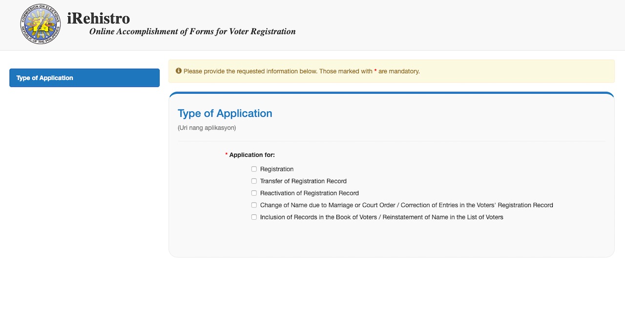 Online voters registration application COMELEC iRehistro nolisoliph