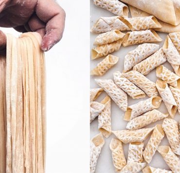 hand holding pasta strands