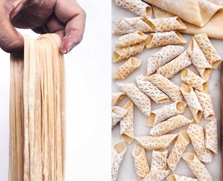 hand holding pasta strands