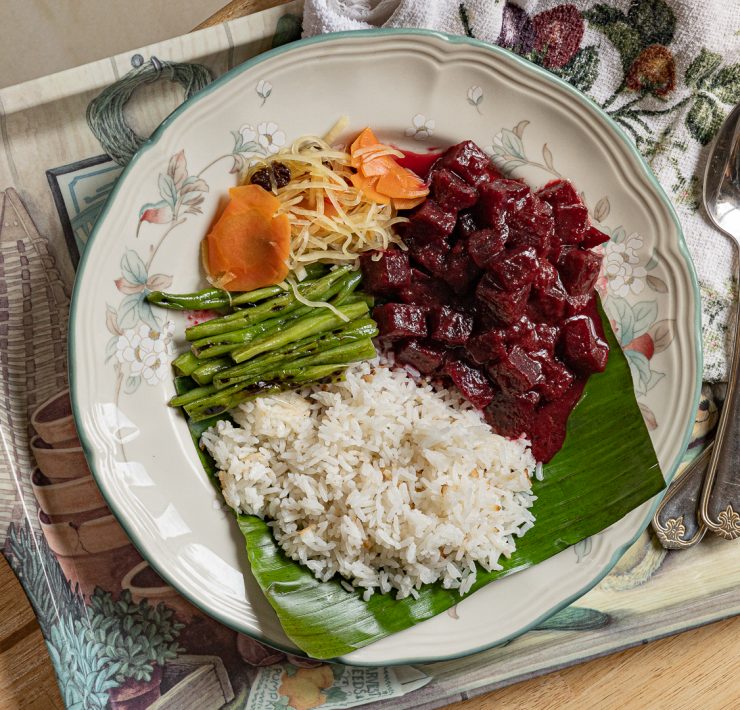 adobo beets with atsara and coconut lemongrass rice