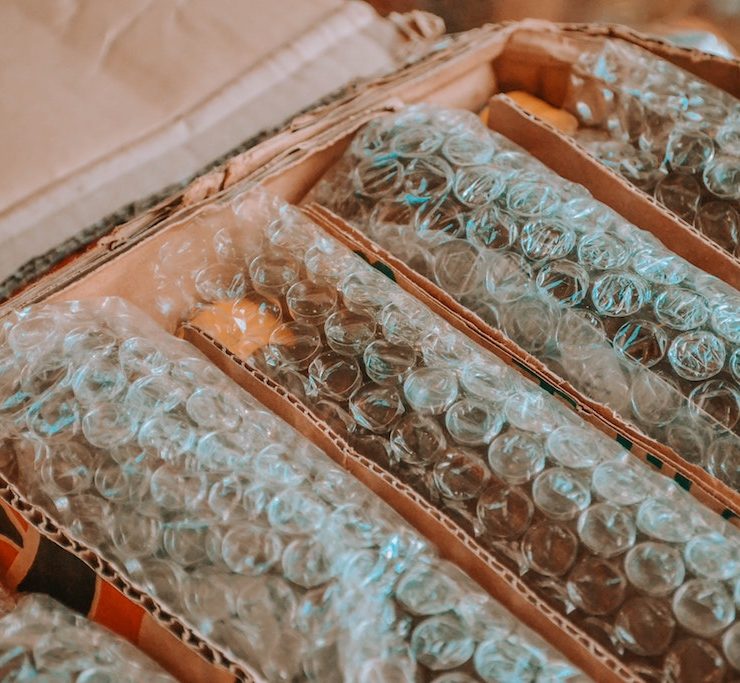 packages with plastic bubble wrap