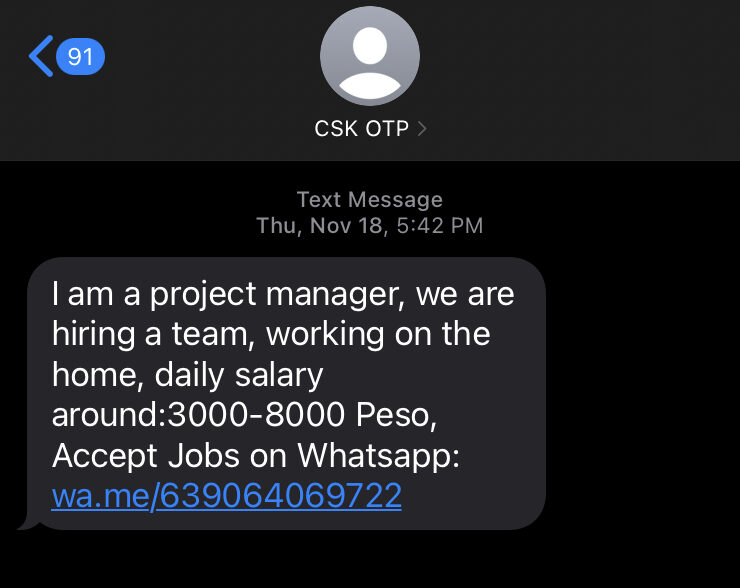text job offer smishing