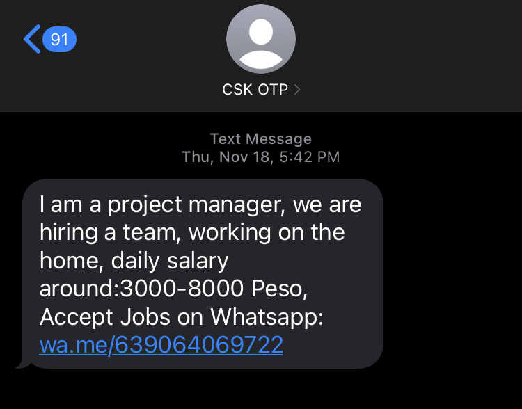 text job offer smishing