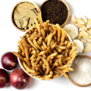 adobo flavored fries laid with adobo ingredients