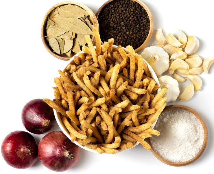 adobo flavored fries laid with adobo ingredients