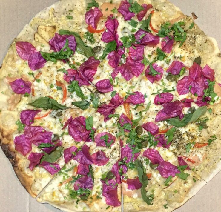 lagundi pizza with bougainvillea