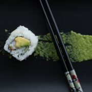 sushi plated with wasabi