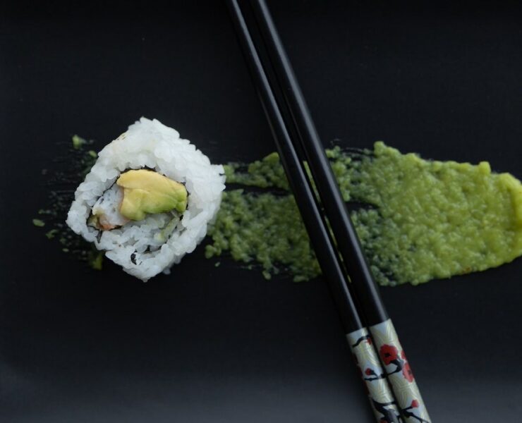 sushi plated with wasabi