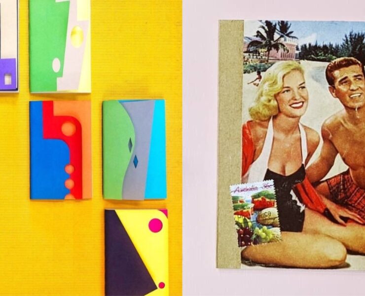 handmade notebooks with cutout shapes and vintage american magazine covers