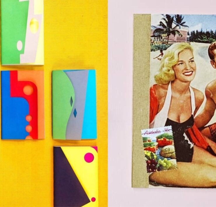handmade notebooks with cutout shapes and vintage american magazine covers