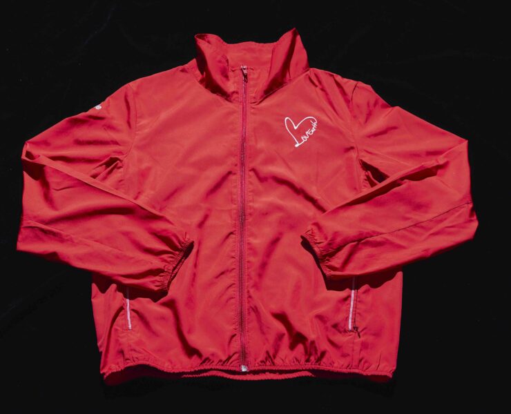 red jacket made from recycled polyester
