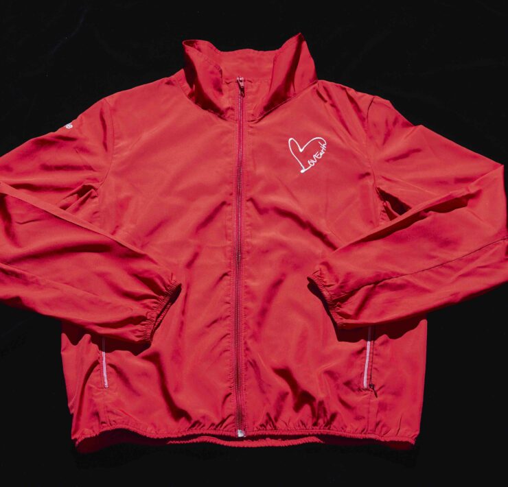 red jacket made from recycled polyester