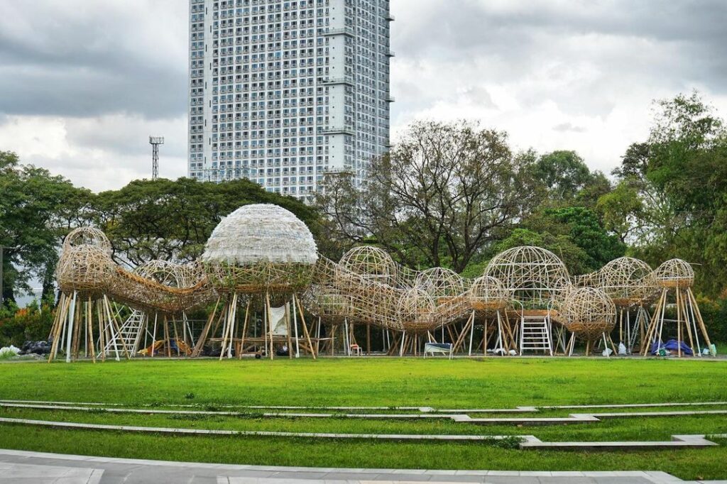 leeroy new bamboo spheres art installation ateneo de manila university