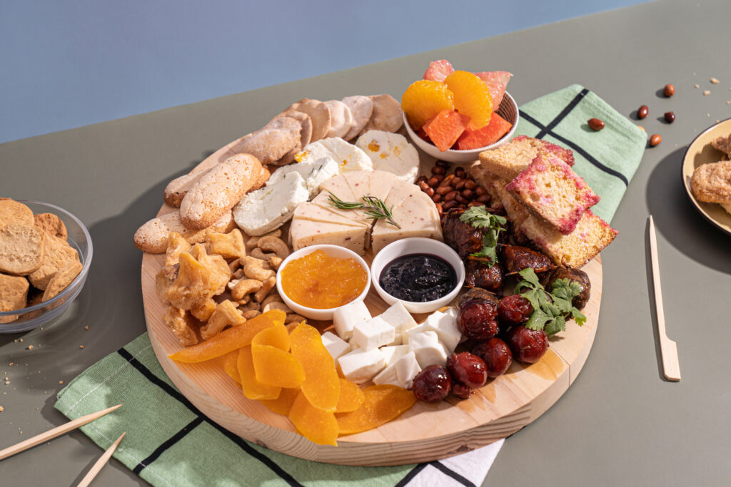 charcuterie board with local meats and cheeses