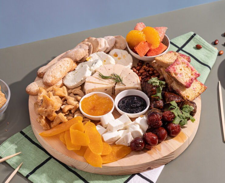 charcuterie board with local meats and cheeses