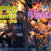 it’s vintage makati vintage shop with owner and creative director fed pua inside the store’s plush toy window display